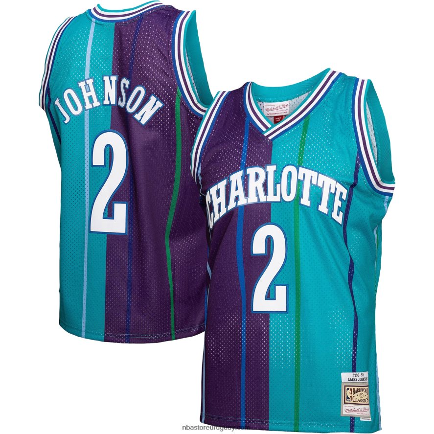 charlotte hornets larry johnson teal/purple hardwood classics 199split swingman jersey 6L080N5746 NBA
