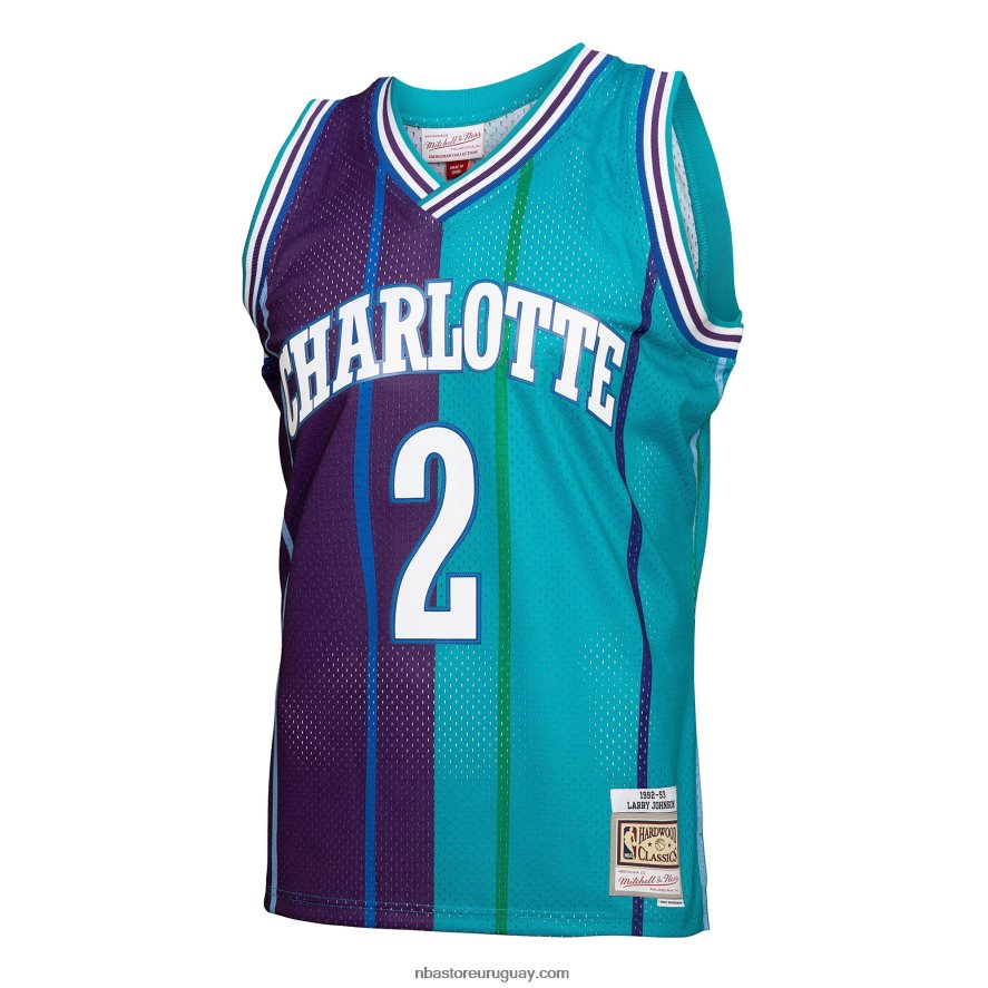 charlotte hornets larry johnson teal/purple hardwood classics 199split swingman jersey 6L080N5746 NBA