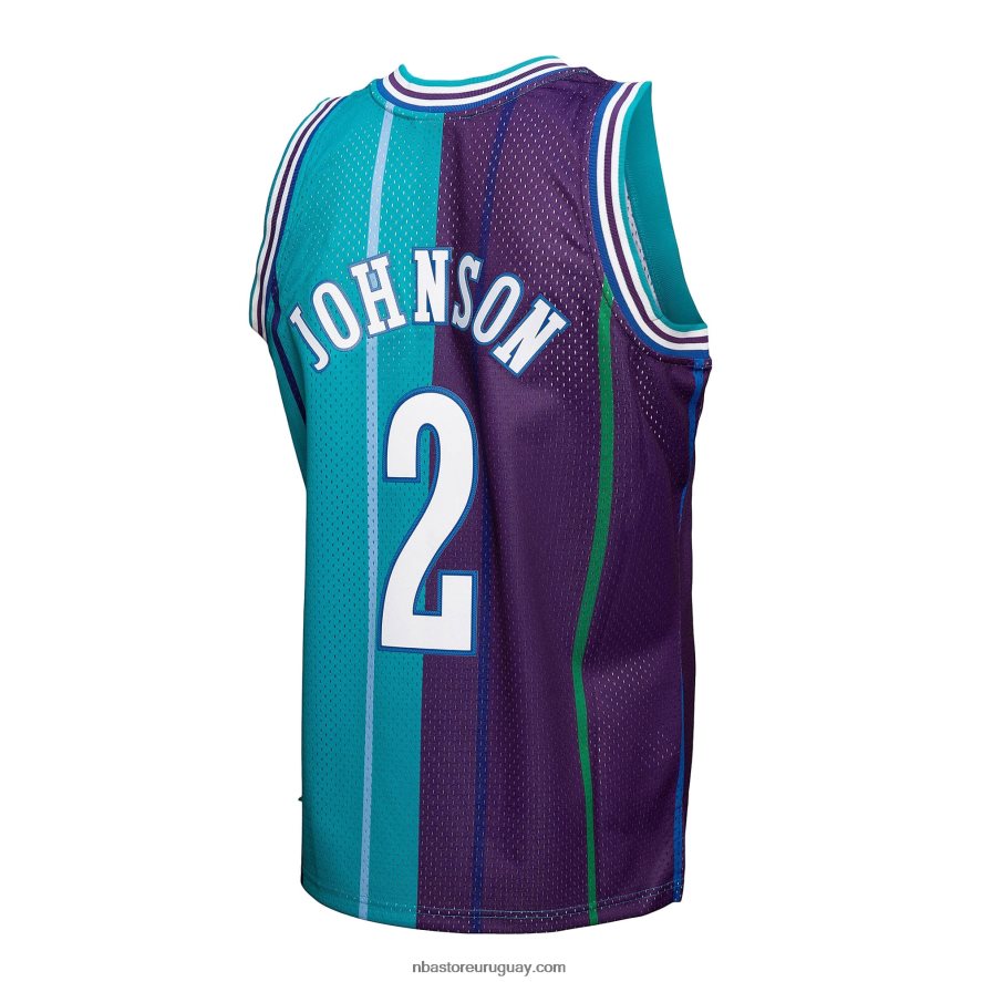 charlotte hornets larry johnson teal/purple hardwood classics 199split swingman jersey 6L080N5746 NBA