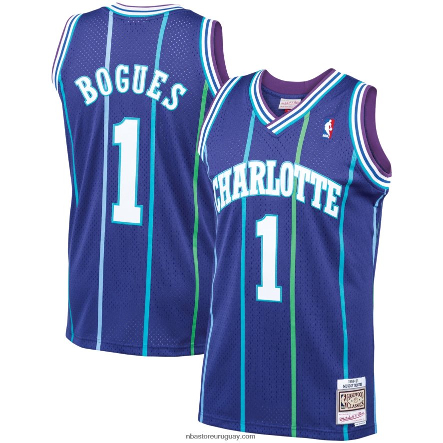 charlotte hornets muggsy bogues mitchell & ness púrpura clásico de madera dura swingman jersey 6L080N973 NBA
