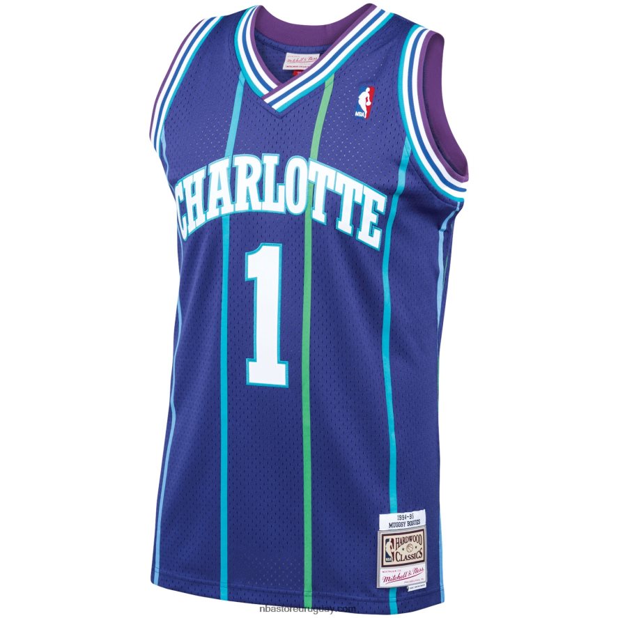 charlotte hornets muggsy bogues mitchell & ness púrpura clásico de madera dura swingman jersey 6L080N973 NBA