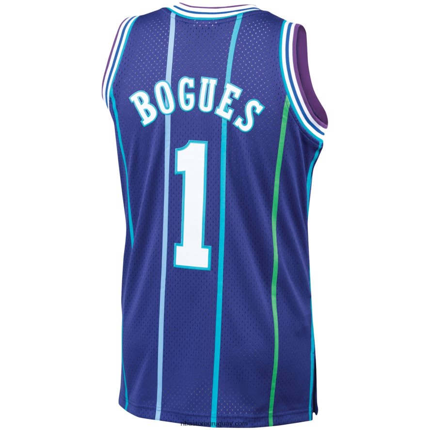charlotte hornets muggsy bogues mitchell & ness púrpura clásico de madera dura swingman jersey 6L080N973 NBA