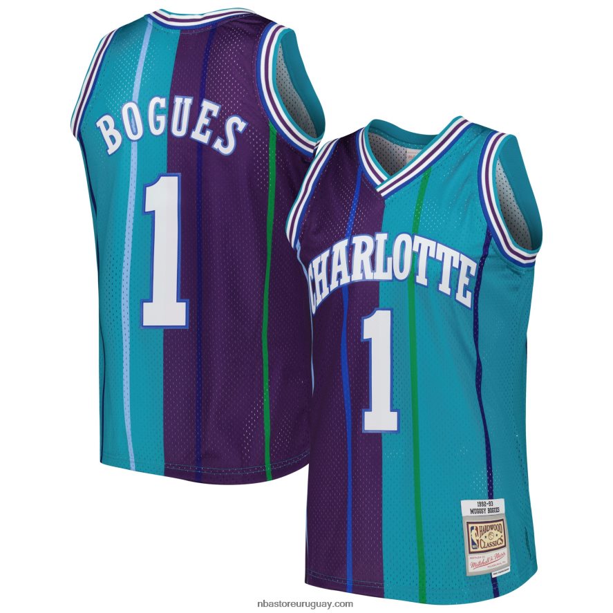 charlotte hornets muggsy bogues teal/purple hardwood classics 199split swingman jersey 6L080N2246 NBA