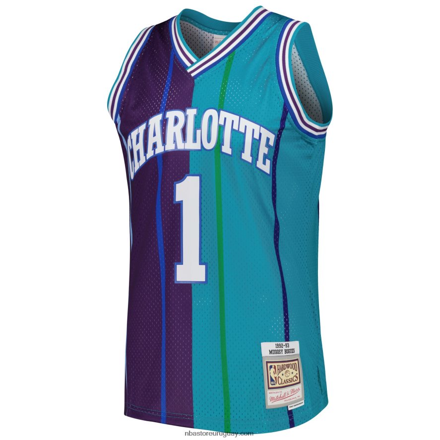 charlotte hornets muggsy bogues teal/purple hardwood classics 199split swingman jersey 6L080N2246 NBA