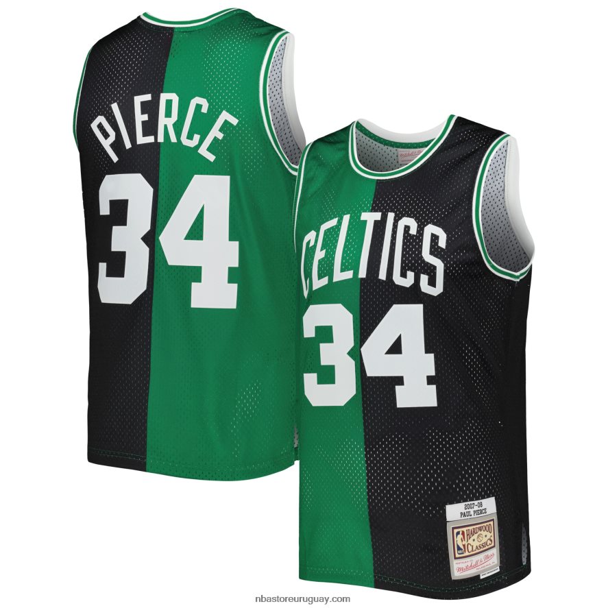 Boston Celtics paul pierce mitchell & ness negro/kelly verde hardwood classics split swingman jersey 6L080N373 NBA
