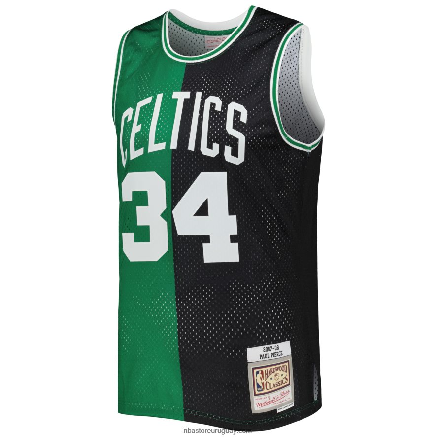 Boston Celtics paul pierce mitchell & ness negro/kelly verde hardwood classics split swingman jersey 6L080N373 NBA