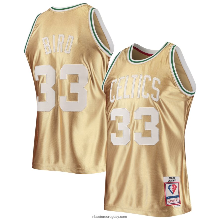 boston celtics larry bird gold mitchell & ness 75th aniversario hardwood classics swingman jersey 6L080N1184 NBA