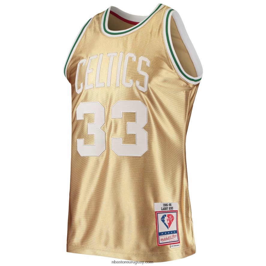 boston celtics larry bird gold mitchell & ness 75th aniversario hardwood classics swingman jersey 6L080N1184 NBA