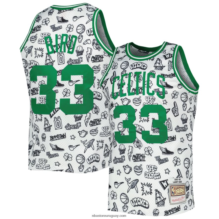 boston celtics larry bird mitchell ness blancas madera dura clásicos garabatos swingman jersey 6L080N1045 NBA