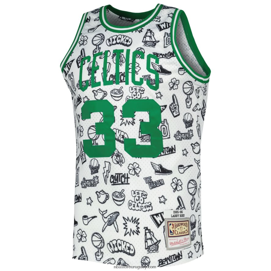 boston celtics larry bird mitchell ness blancas madera dura clásicos garabatos swingman jersey 6L080N1045 NBA