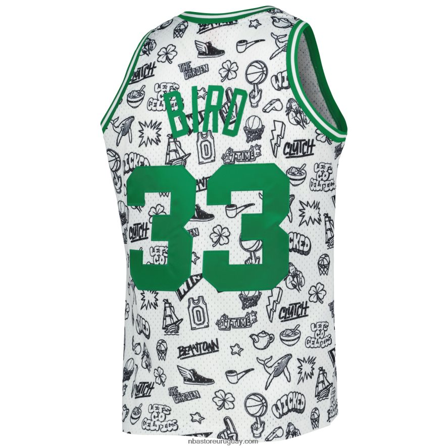 boston celtics larry bird mitchell ness blancas madera dura clásicos garabatos swingman jersey 6L080N1045 NBA