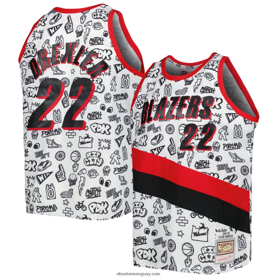 portland trail blazers clyde drexler blancas de madera dura clásicas garabatos alero jugador 6L080N8702 NBA
