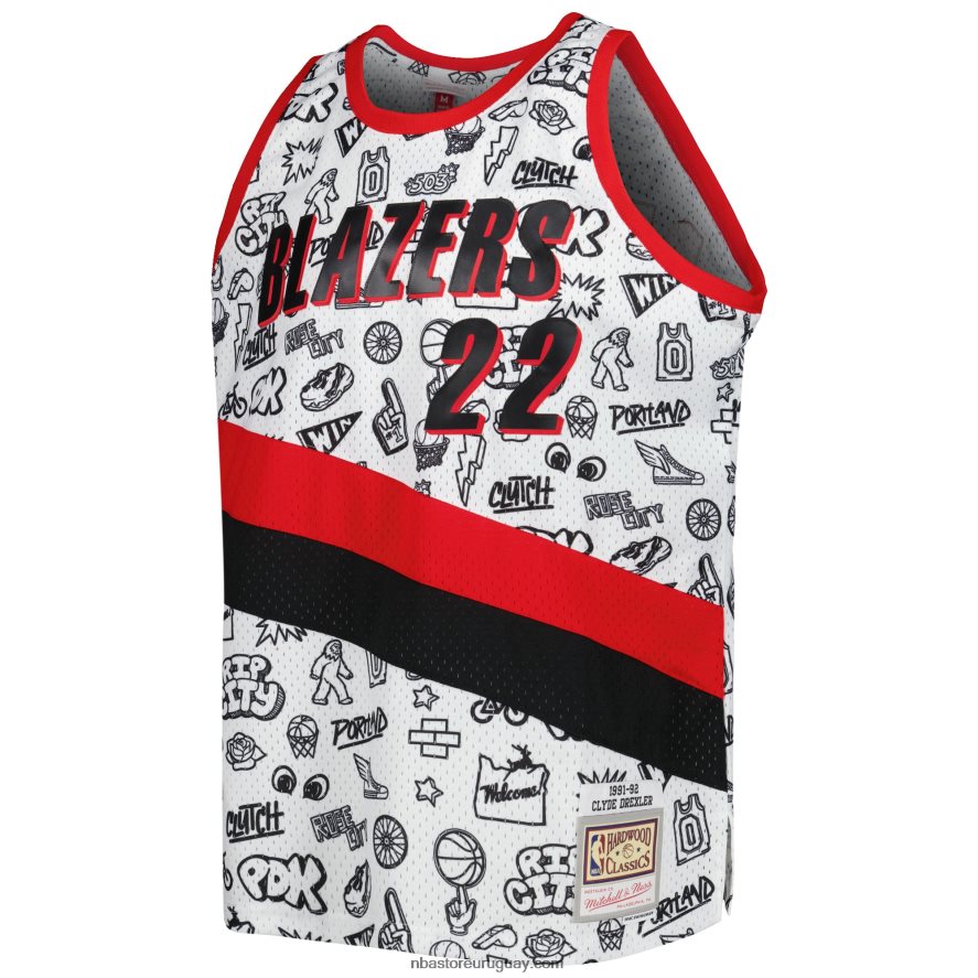 portland trail blazers clyde drexler blancas de madera dura clásicas garabatos alero jugador 6L080N8702 NBA
