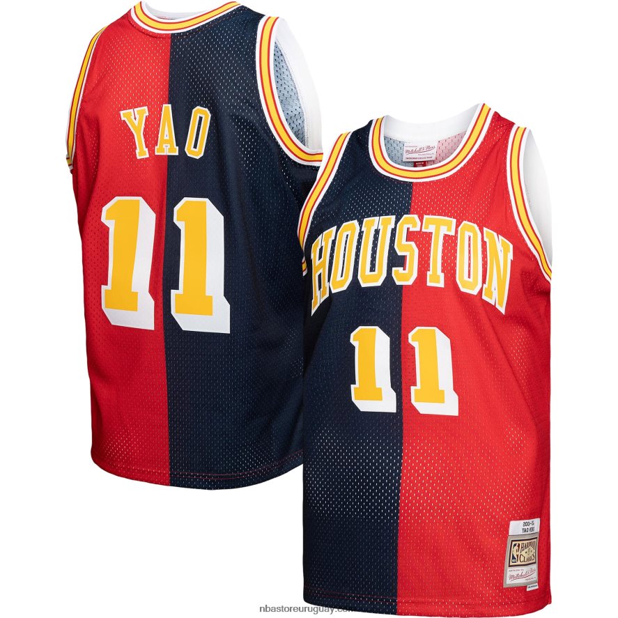 houston cohetes yao ming mitchell & ness azul marino/rojo hardwood classics split swingman jersey 6L080N7804 NBA