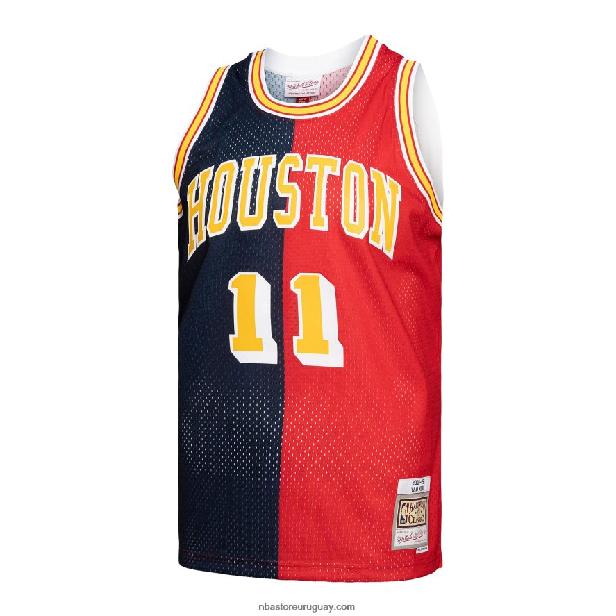 houston cohetes yao ming mitchell & ness azul marino/rojo hardwood classics split swingman jersey 6L080N7804 NBA
