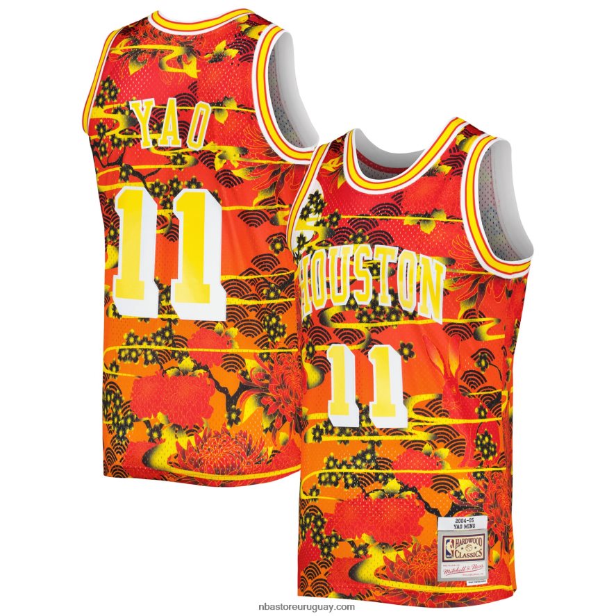 houston cohetes yao ming mitchell & ness rojo clásico de madera dura año nuevo lunar jersey swingman 6L080N2815 NBA
