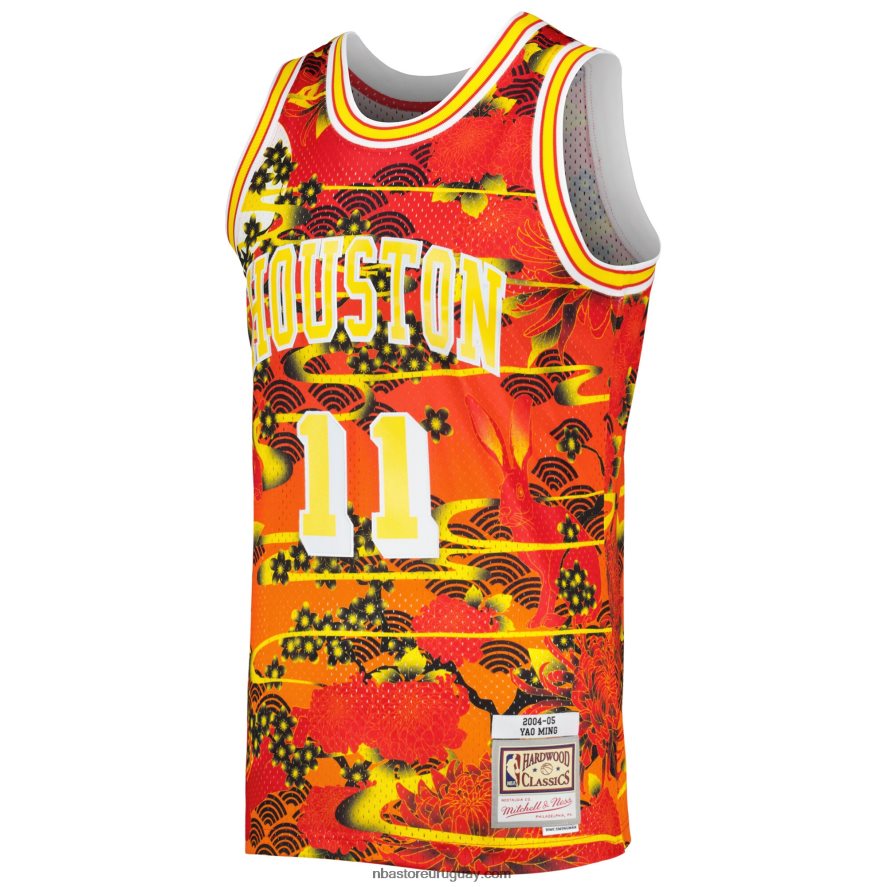 houston cohetes yao ming mitchell & ness rojo clásico de madera dura año nuevo lunar jersey swingman 6L080N2815 NBA