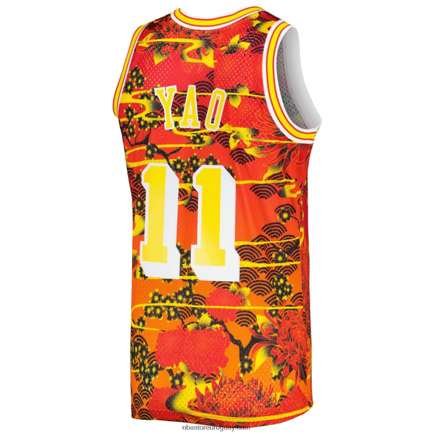 houston cohetes yao ming mitchell & ness rojo clásico de madera dura año nuevo lunar jersey swingman 6L080N2815 NBA