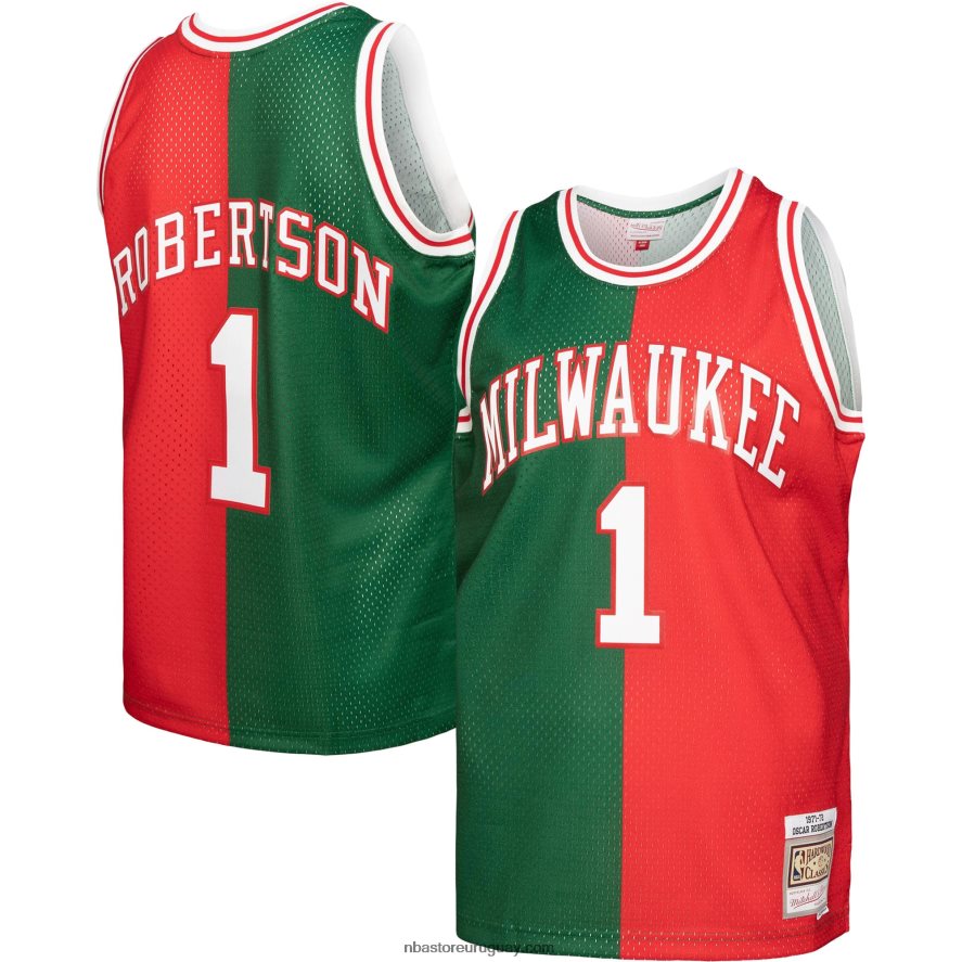 camiseta milwaukee bucks oscar robertson green/red hardwood classics 1971-72 split swingman 6L080N7719 NBA