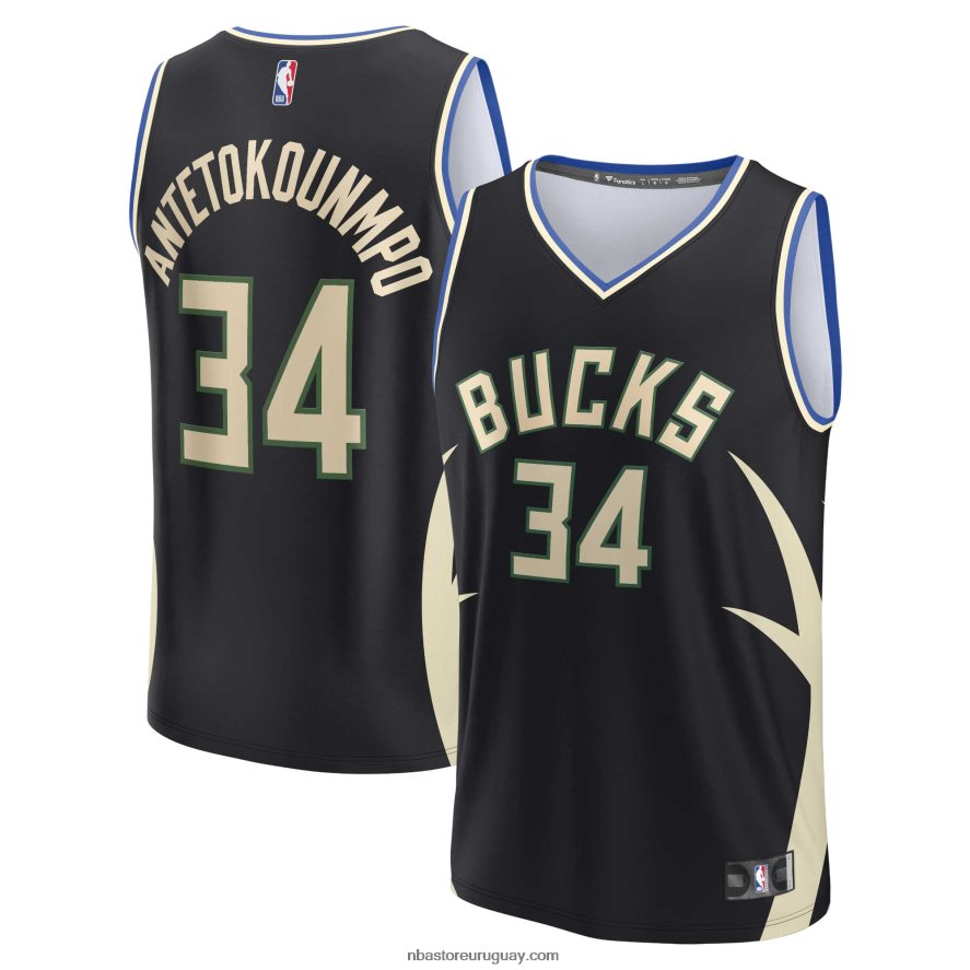 milwaukee bucks giannis antetokounmpo camiseta de jugador de réplica de descanso rápido negro 6L080N31 NBA