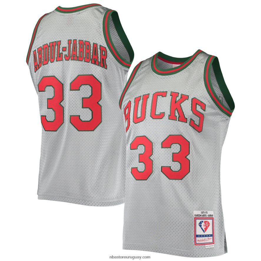 milwaukee bucks kareem abdul-jabbar plata 75 aniversario 1971-72 camiseta de alero de madera dura 6L080N2951 NBA