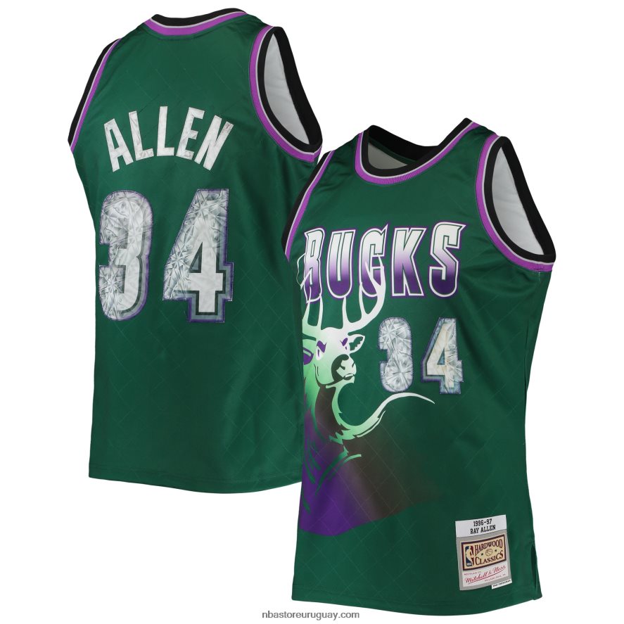 milwaukee bucks ray allen green hardwood classics 75 aniversario diamante swingman jersey 6L080N7611 NBA