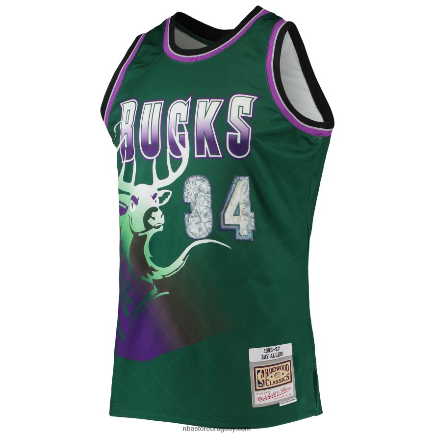 milwaukee bucks ray allen green hardwood classics 75 aniversario diamante swingman jersey 6L080N7611 NBA