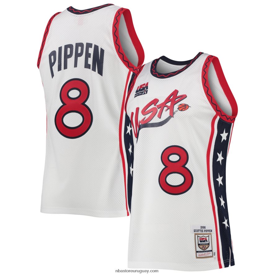 usa basketball scottie pippen mitchell & ness white hardwood classics auténtico jersey 6L080N6728 NBA