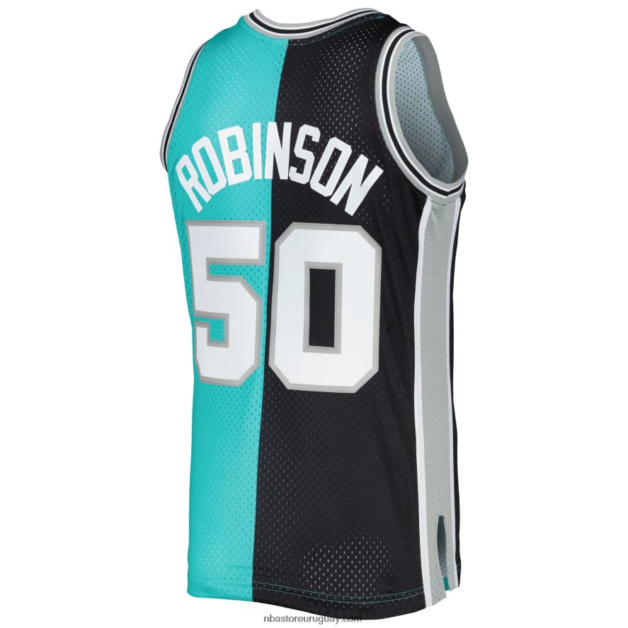 camiseta de los san antonio spurs david robinson mitchell & ness negro/verde azulado hardwood classics split swingman jersey 6L080N6235 NBA
