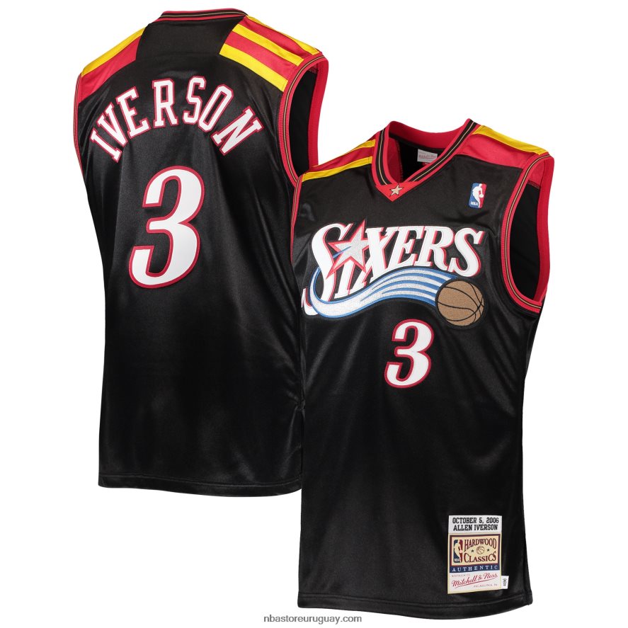 camiseta philadelphia 76ers allen iverson mitchell & ness black hardwood classics auténtico 2006 6L080N6573 NBA