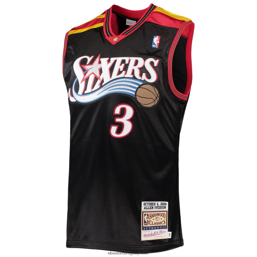 camiseta philadelphia 76ers allen iverson mitchell & ness black hardwood classics auténtico 2006 6L080N6573 NBA