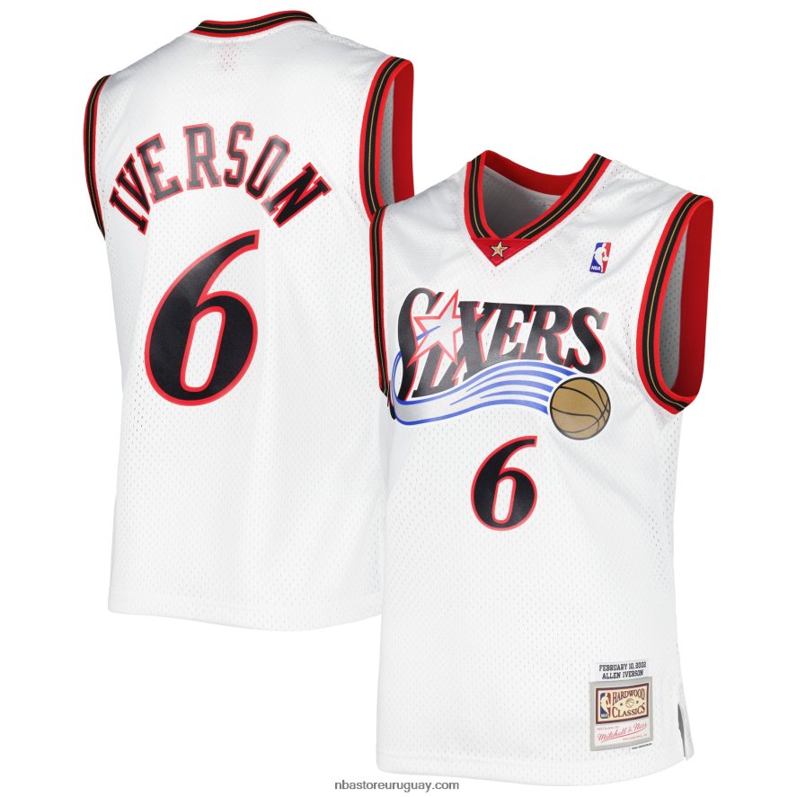 camiseta philadelphia 76ers allen iverson mitchell & ness white hardwood classics 2002 swingman 6L080N539 NBA