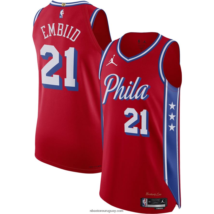 camiseta philadelphia 76ers joel embiid jordan brand rojo auténtico 6L080N560 NBA