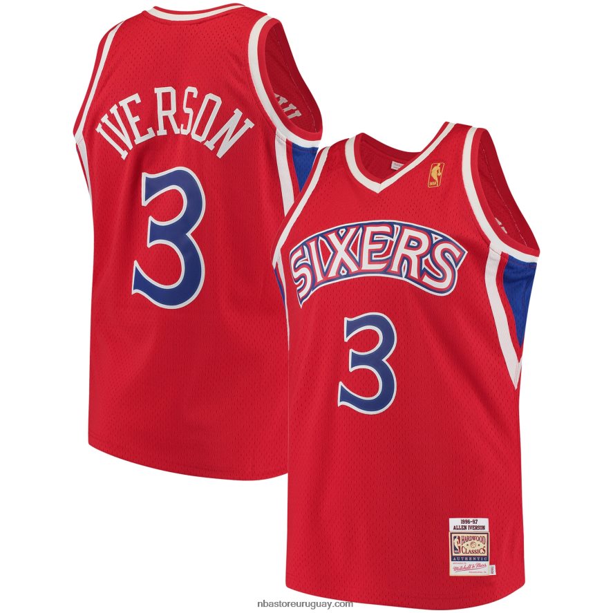 philadelphia 76ers allen iverson mitchell & ness rojo hardwood classics auténtico jersey 6L080N1544 NBA