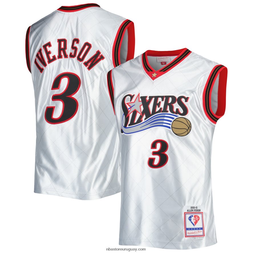 philadelphia 76ers allen iverson platinum hardwood classics 75th aniversario swingman jersey 6L080N2820 NBA