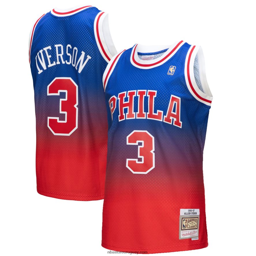 philadelphia 76ers allen iverson rojo/royal hardwood classics fadeaway camiseta de jugador swingman 6L080N1508 NBA