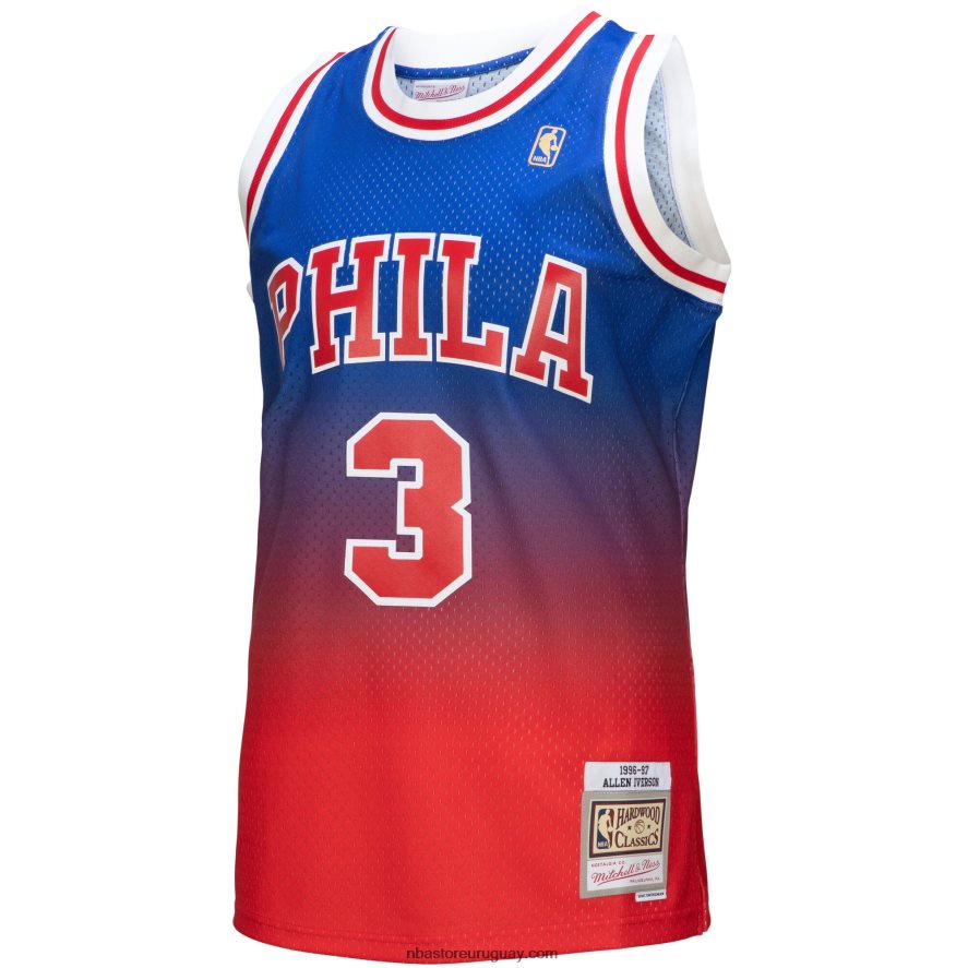 philadelphia 76ers allen iverson rojo/royal hardwood classics fadeaway camiseta de jugador swingman 6L080N1508 NBA
