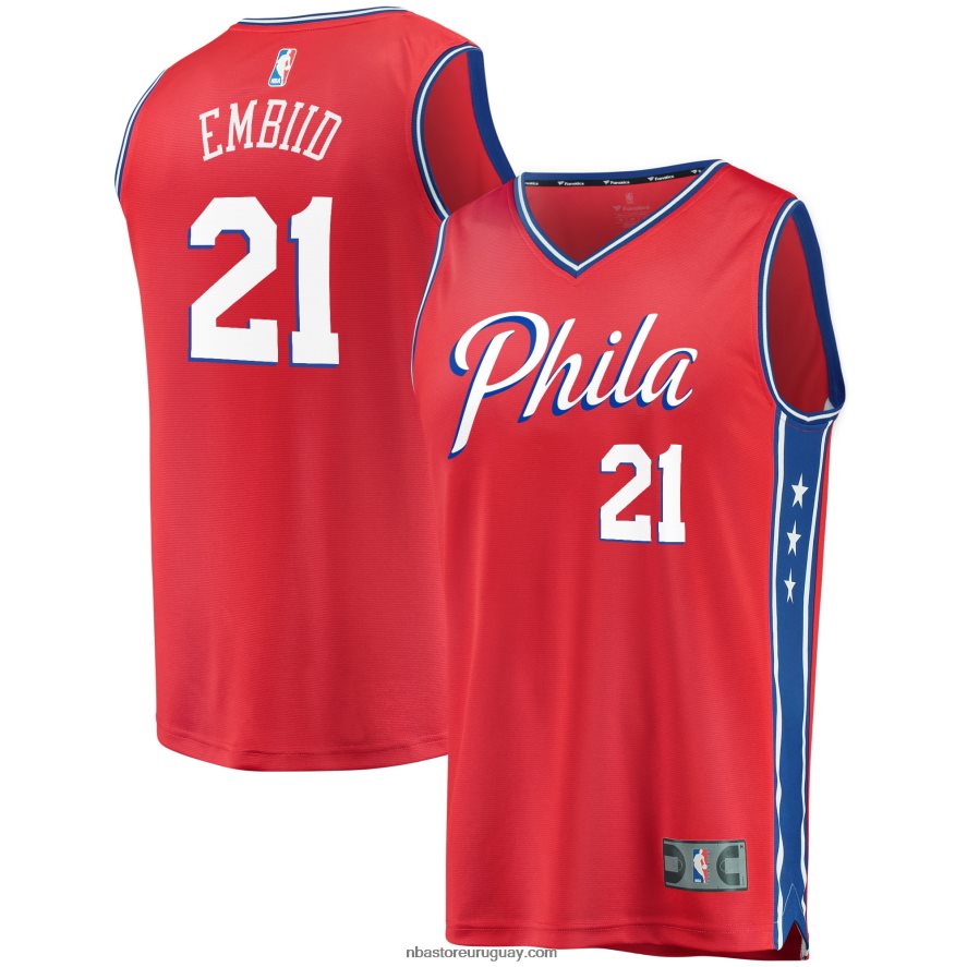 philadelphia 76ers joel embiid réplica de camiseta roja fast break 6L080N56 NBA