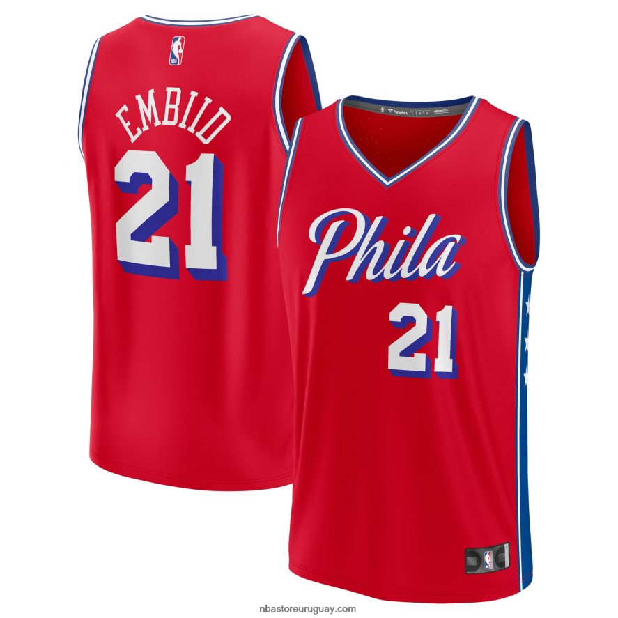 philadelphia 76ers joel embiid rojo fast break replica playera de jugador 6L080N829 NBA