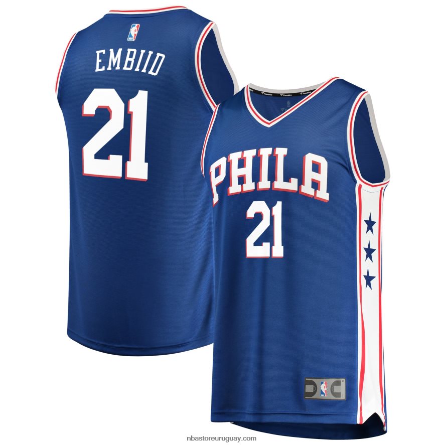 philadelphia 76ers joel embiid royal fast break réplica equipo color jugador jersey 6L080N51 NBA