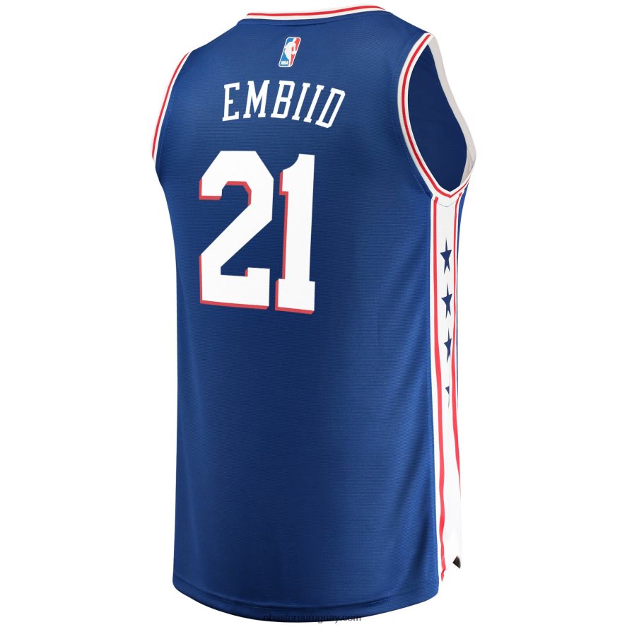 philadelphia 76ers joel embiid royal fast break réplica equipo color jugador jersey 6L080N51 NBA