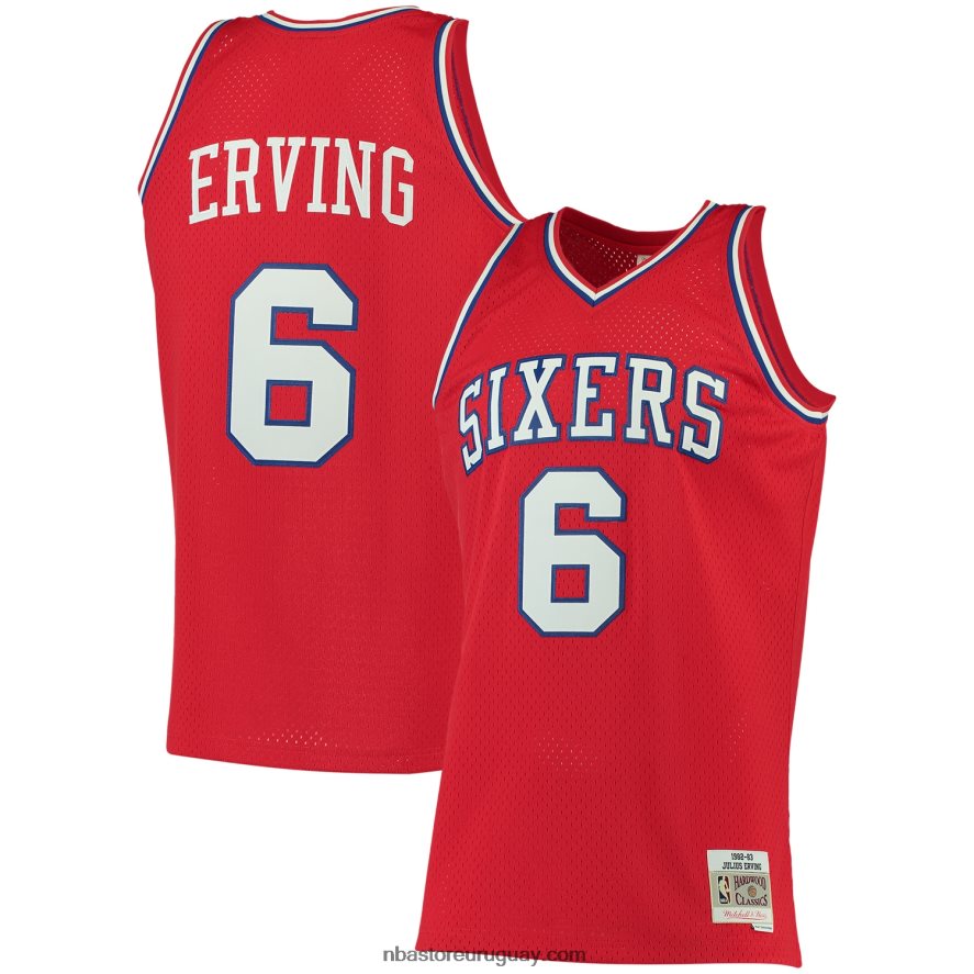 philadelphia 76ers julius erving mitchell & ness rojo grande y alto clásico de madera dura jersey 6L080N2123 NBA
