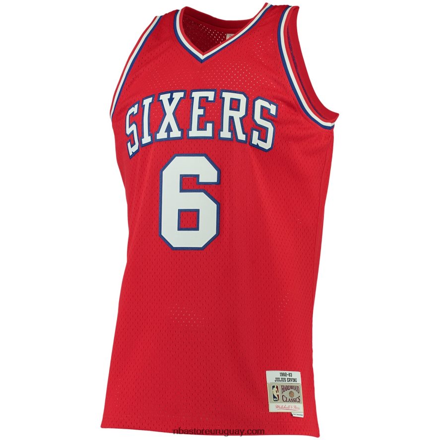 philadelphia 76ers julius erving mitchell & ness rojo grande y alto clásico de madera dura jersey 6L080N2123 NBA