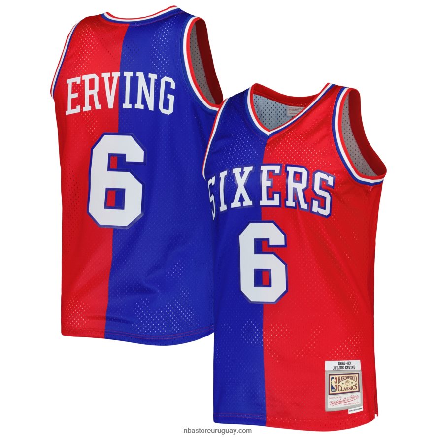 philadelphia 76ers julius erving mitchell & ness royal/red hardwood classics split swingman jersey 6L080N1033 NBA