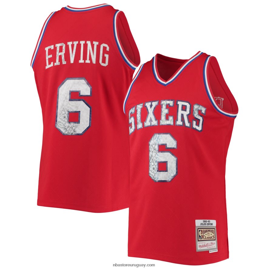 philadelphia 76ers julius erving rojo madera dura clásicos 75 aniversario diamante alero jersey 6L080N6421 NBA