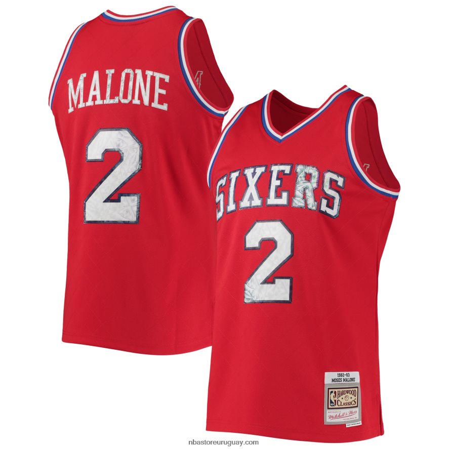 philadelphia 76ers moses malone rojo madera dura clásicos 75 aniversario diamante alero jersey 6L080N6958 NBA