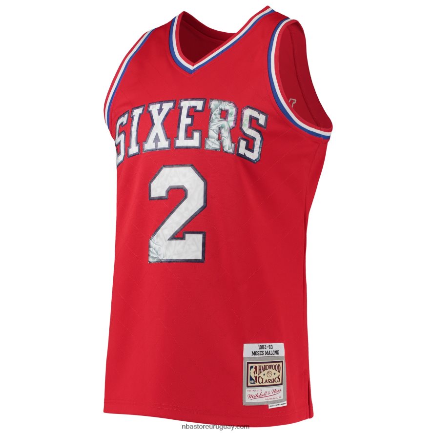 philadelphia 76ers moses malone rojo madera dura clásicos 75 aniversario diamante alero jersey 6L080N6958 NBA