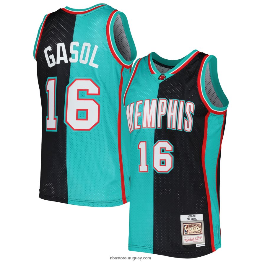 camiseta memphis grizzlies pau gasol mitchell & ness negro/turquesa hardwood classics split swingman jersey 6L080N952 NBA