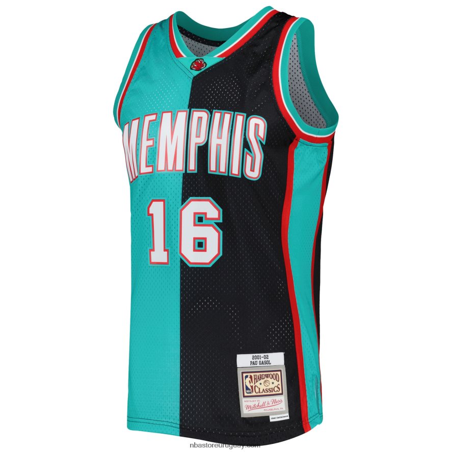 camiseta memphis grizzlies pau gasol mitchell & ness negro/turquesa hardwood classics split swingman jersey 6L080N952 NBA
