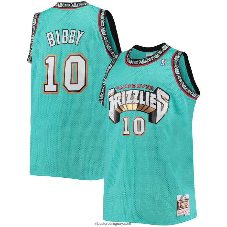 vancouver grizzlies mike bibby mitchell & ness verde azulado grande y alto clásico de madera dura jersey 6L080N1042 NBA